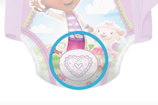 A heart shaped design on the pants which fades when wet to promote learning